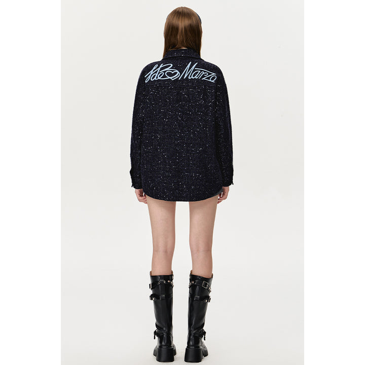 13De Marzo Doozoo Sequin Tweed Shirt Jacket Dark Blue