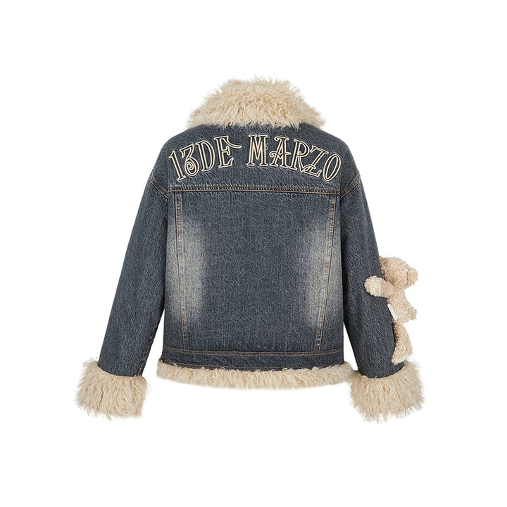 13De Marzo Doozoo Fleece Patchwork Denim Jacket Black