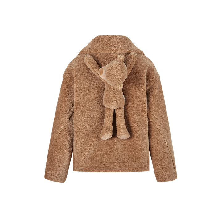 13De Marzo Back Plush Bear Lapel Fuzzy Coat Brown