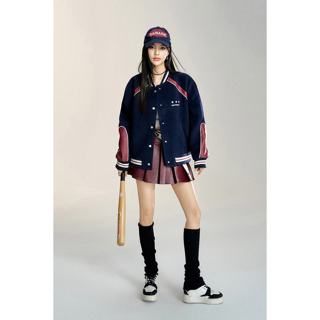 MacyMccoy Retro Patchwork Leather Baseball Jacket