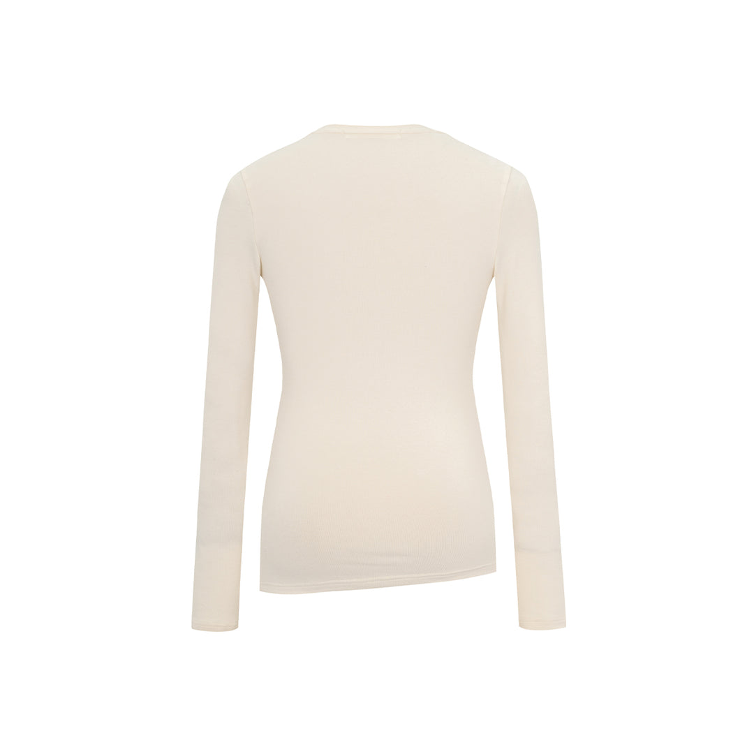 Three Quarters Hotfix Logo Henry Collar Slim Top Beige