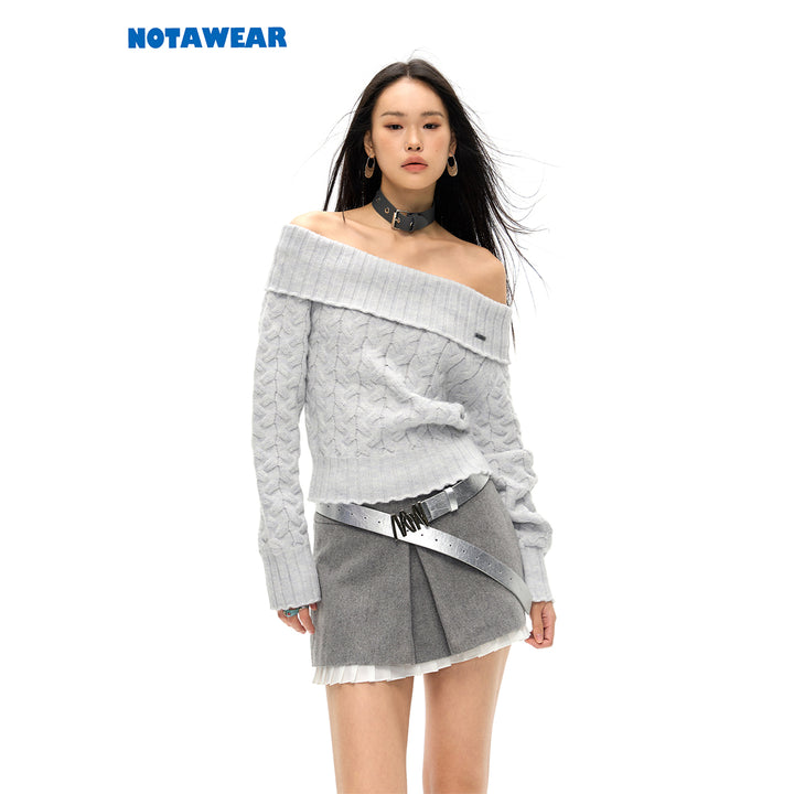 NotAwear Detachable Belt Off-Shoulder Knit Top Grey - Mores Studio