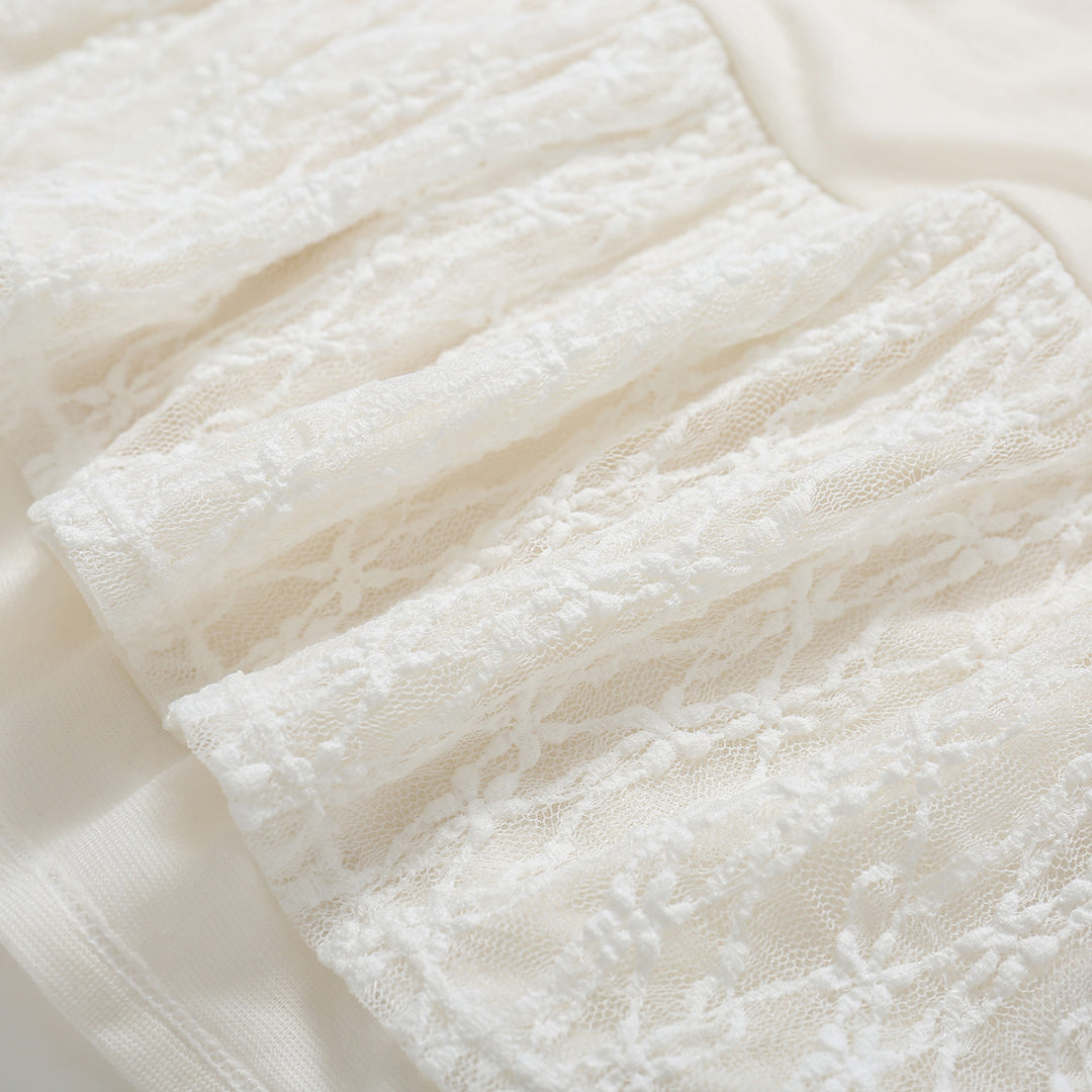 SomeSowe Merino Wool Patchwork Lace Pleated Dress White