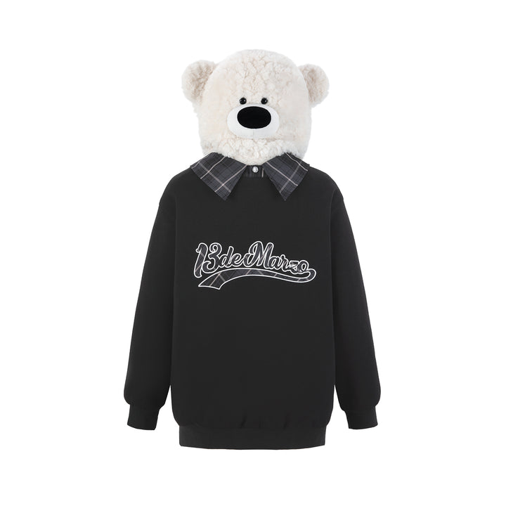 13De Marzo Bear Hood Zip Up Fuzzy Hoodie Black