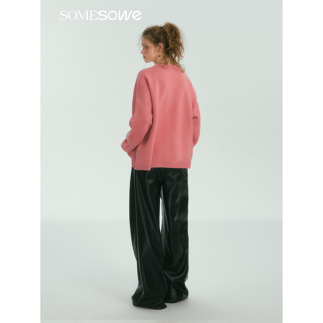 SomeSowe Cherry Jacquard Silhouette Knit Sweater Pink