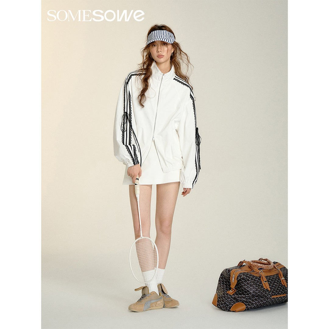 SomeSowe Lace Bow Lace Up Sports Jacket White