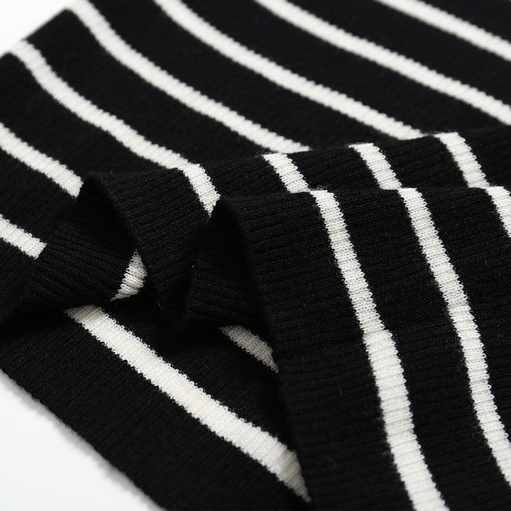 SomeSowe Striped Woolen Slim Knit Top Black - Mores Studio