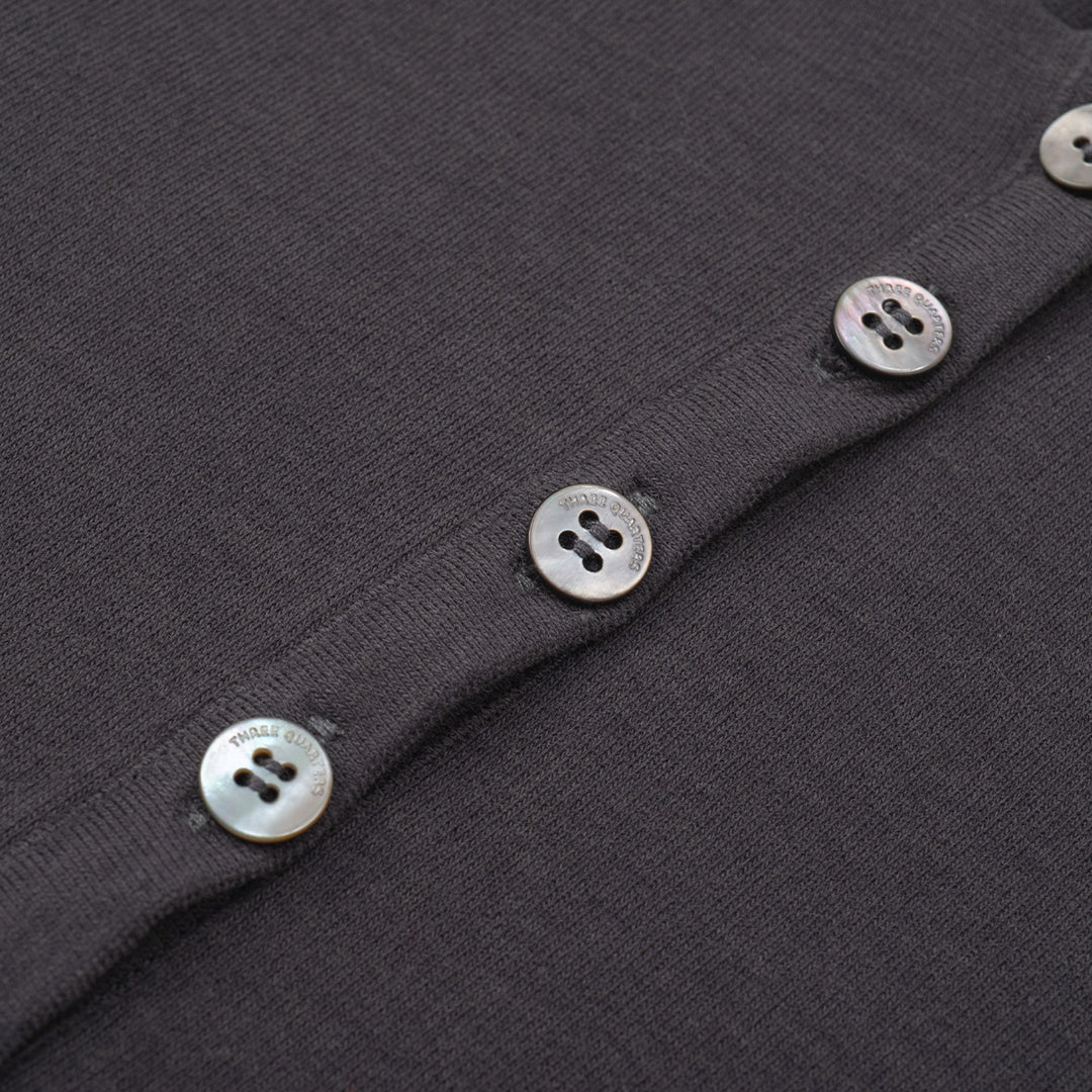 Three Quarters Hotfix Logo Henry Collar Slim Top Gray