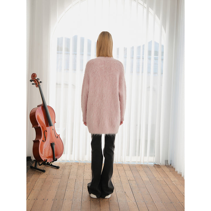 Three Quarters Alpaca Oversized Cardigan Pink - Mores Studio