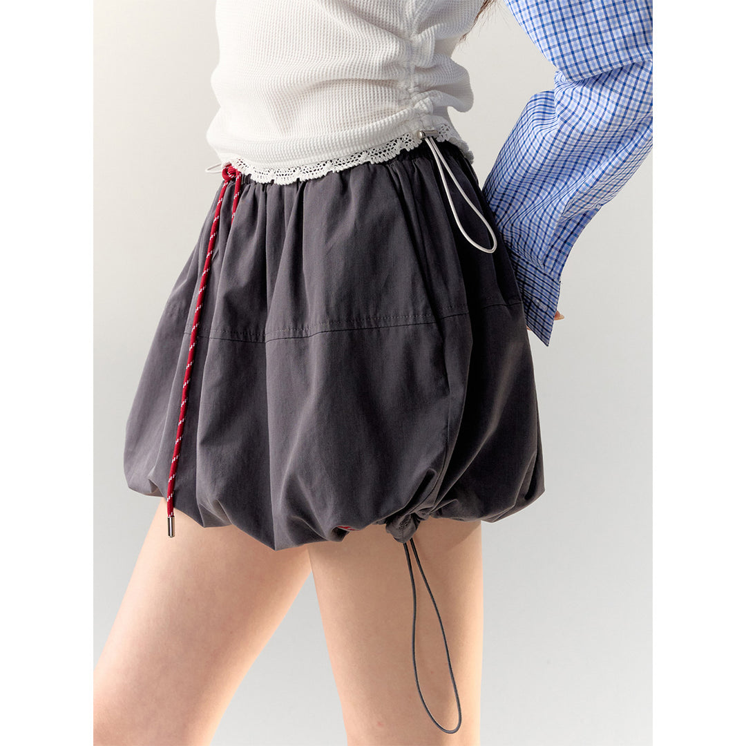 AsGony High Waist Drawstring Cargo Skirt Gray