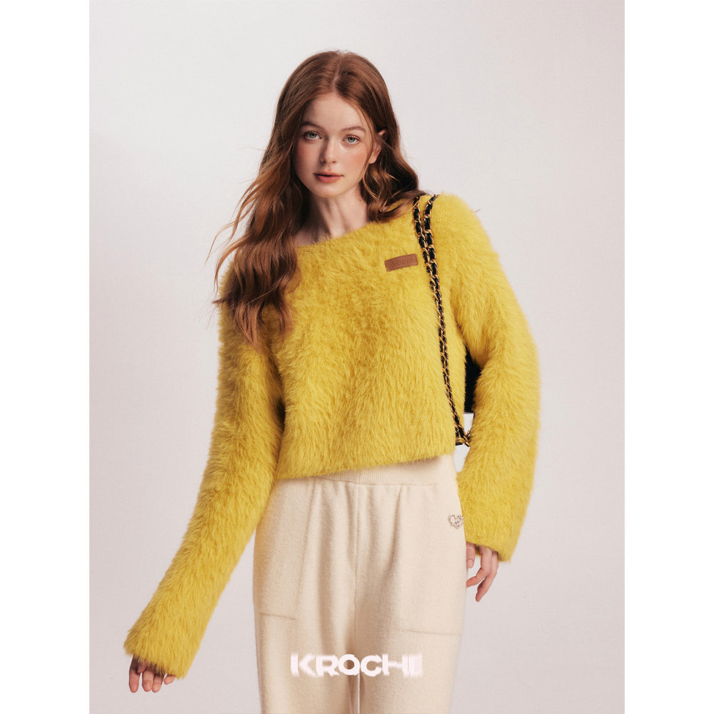 Kroche Imitated Marten Fur Short Sweater Ginger Yellow - Mores Studio