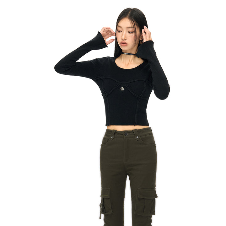 NotAwear Logo Embroidery Stringy Selvedge Knit Top Black - Mores Studio