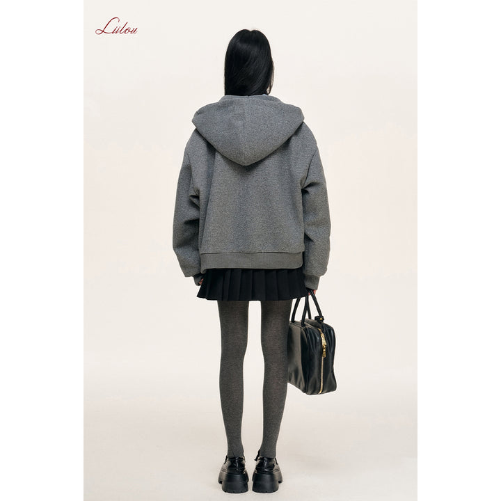 Liilou Tweed Zip Up Oversized Hoodie Gray