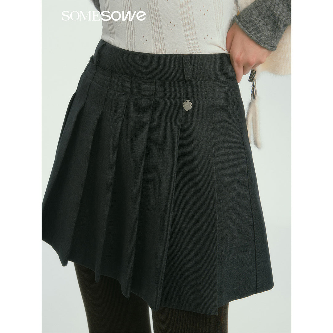 SomeSowe A-Line Patchwork Suit Pleated Skirt Gray