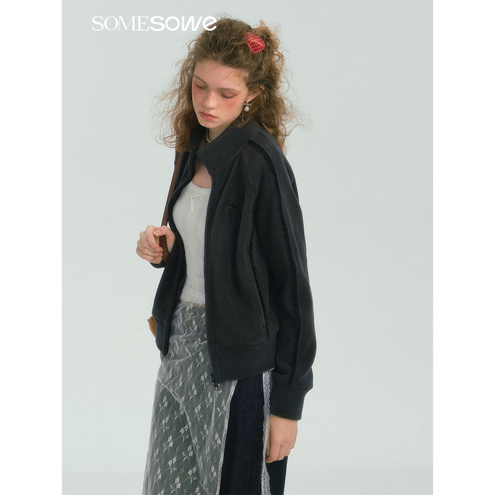 SomeSowe Lace Patchwork Fleece Jacket Dark Gray