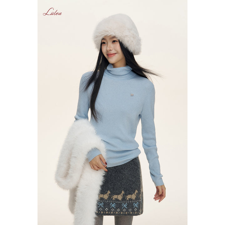 Liilou Clean-Fit High Collar Woolen Knit Top Blue