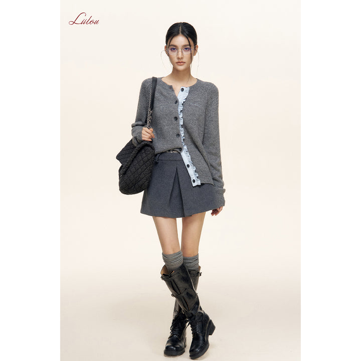 Liilou Contrast Color Stringy Selvedge Woolen Knit Cardigan