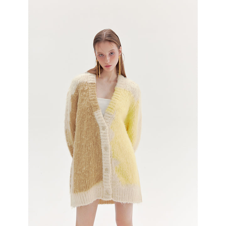 Rumia Dewar Knitted Cardigan Yellow And Camel - Mores Studio