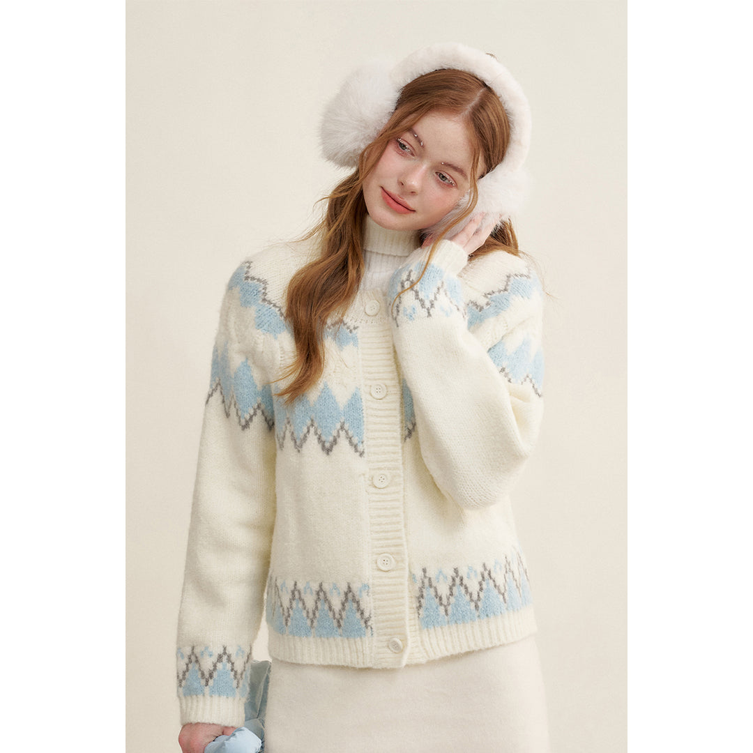 Kroche Fair Isle Jacquard Woolen Knit Cardigan