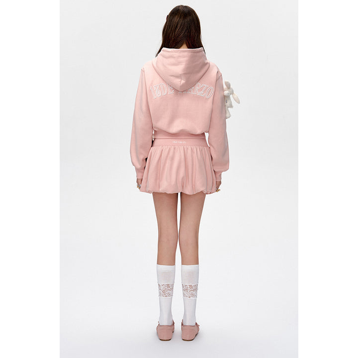 13De Marzo Doozoo Embroidery Logo Short Hoodie Pink