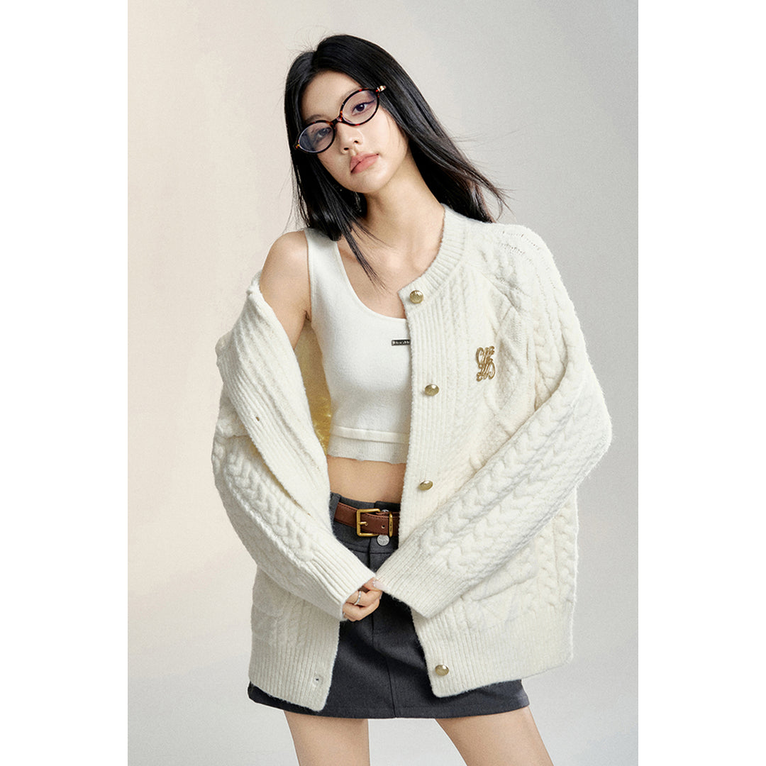 MacyMccoy Twist Silhouette Knit Cardigan White