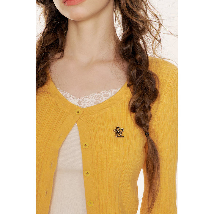 Kroche Bow Lace Up Woolen Cardigan Orange