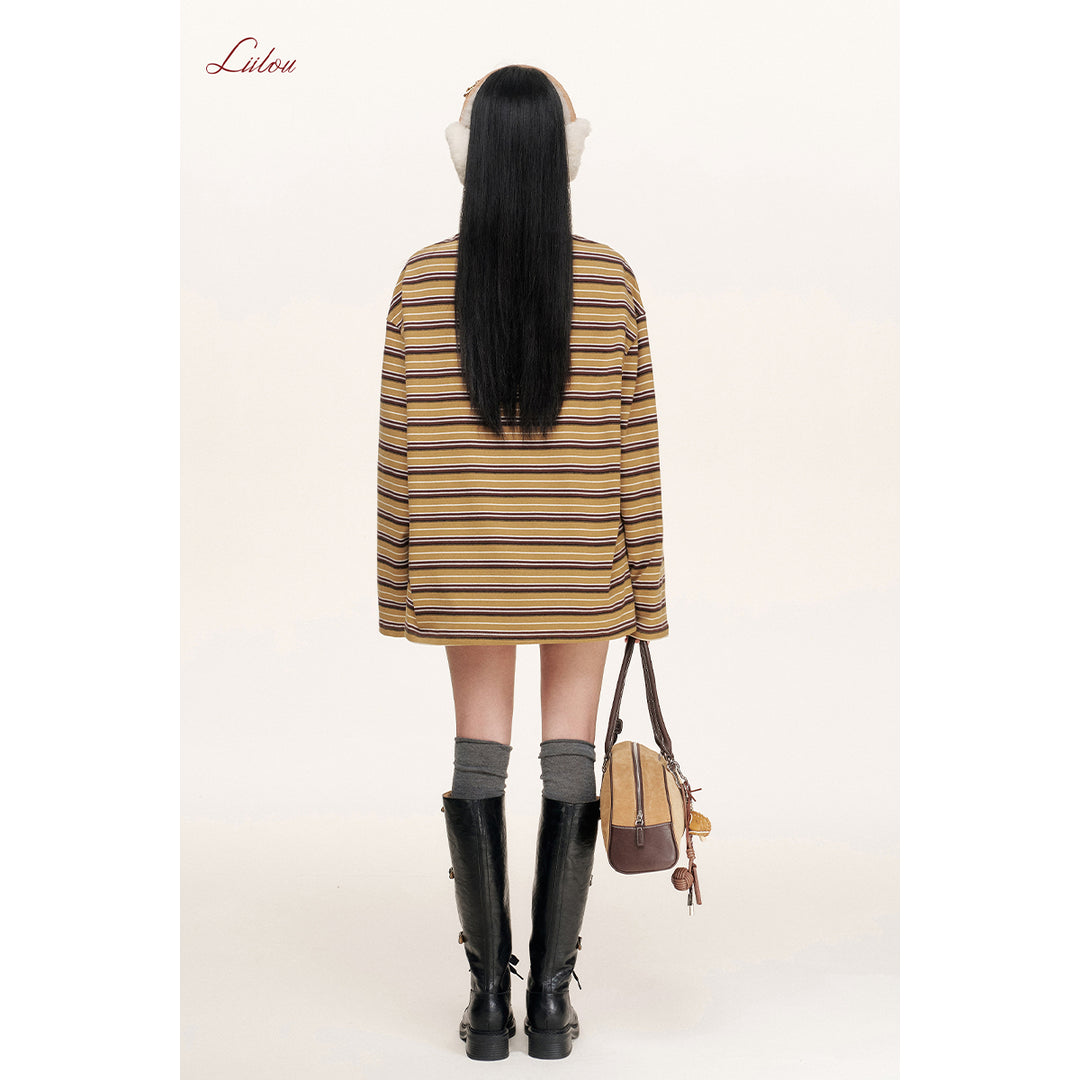 Liilou Athflow Contrast Color Striped L/S Top Brown