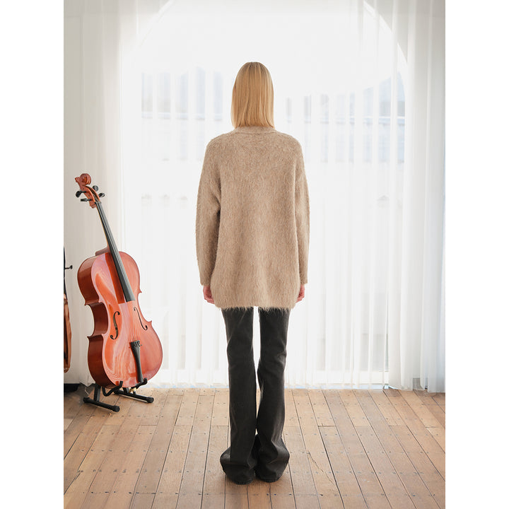 Three Quarters Alpaca Oversized Cardigan Khaki - Mores Studio