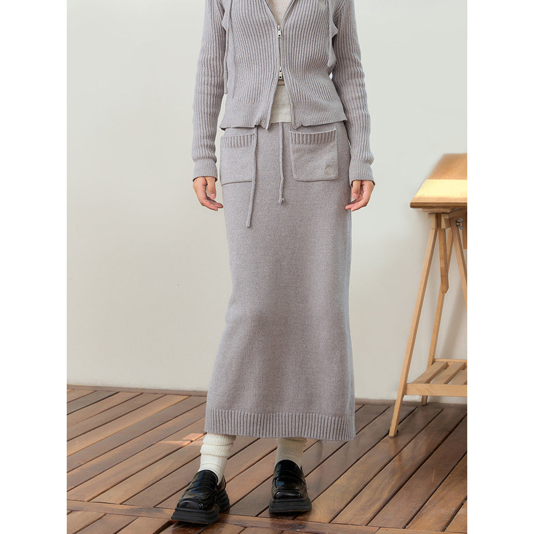 NotAwear Drawstring Knit Long Skirt Grey - Mores Studio