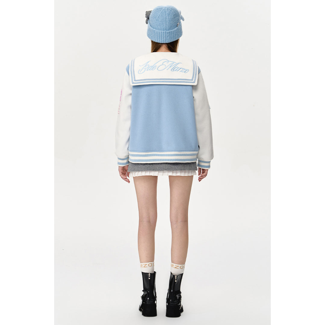 13De Marzo Sailor Collar Doozoo Mermaid Baseball Jacket Blue