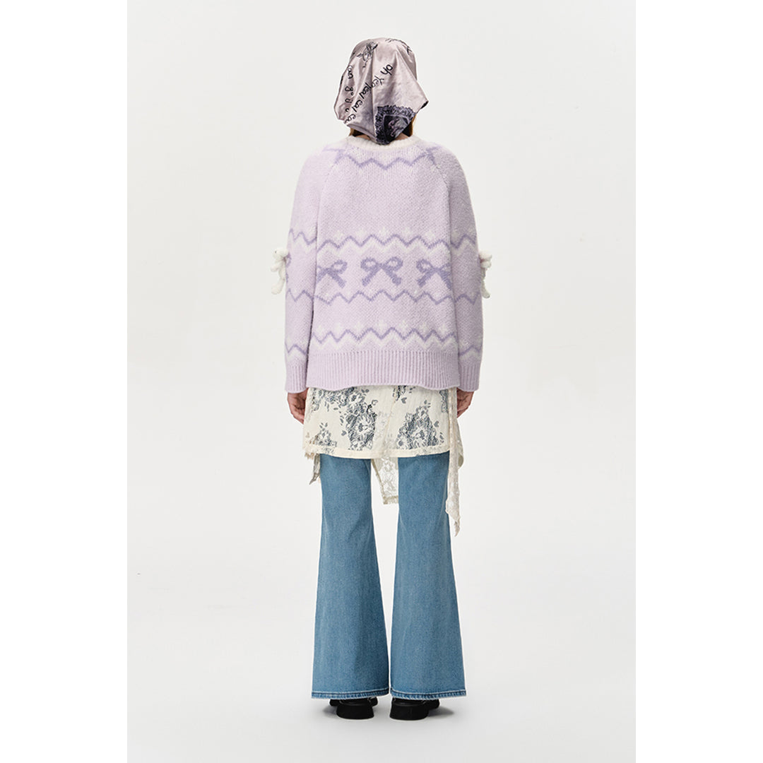 13De Marzo Fair Isle Jacquard Raglan Knit Sweater Purple