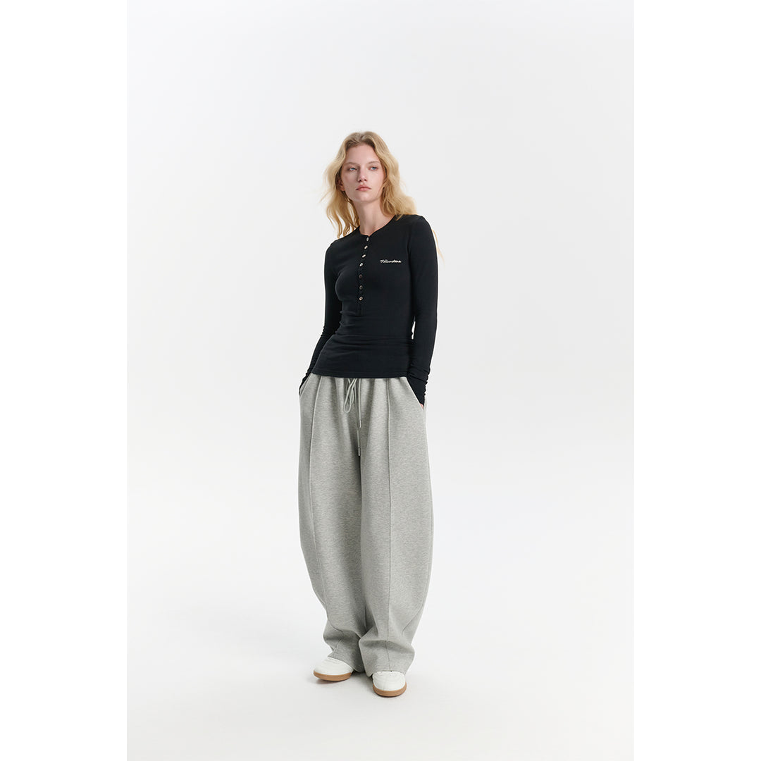 Three Quarters Stretch Loose Fleece-Lined Sweatpants Gray