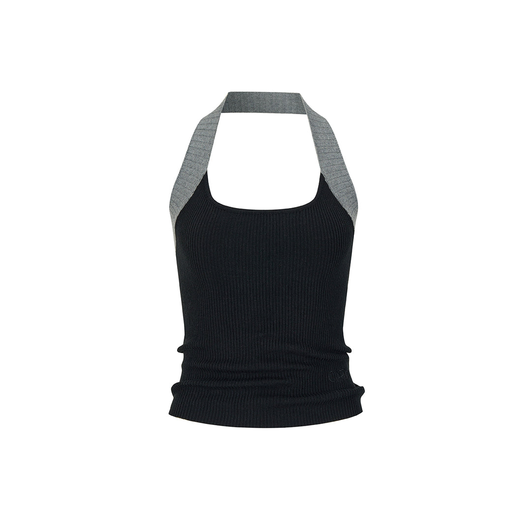 Via Pitti Color Blocked Halter Knit Slim Vest Black