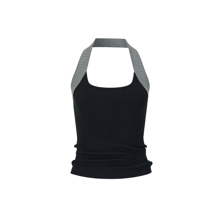 Via Pitti Color Blocked Halter Knit Slim Vest Black