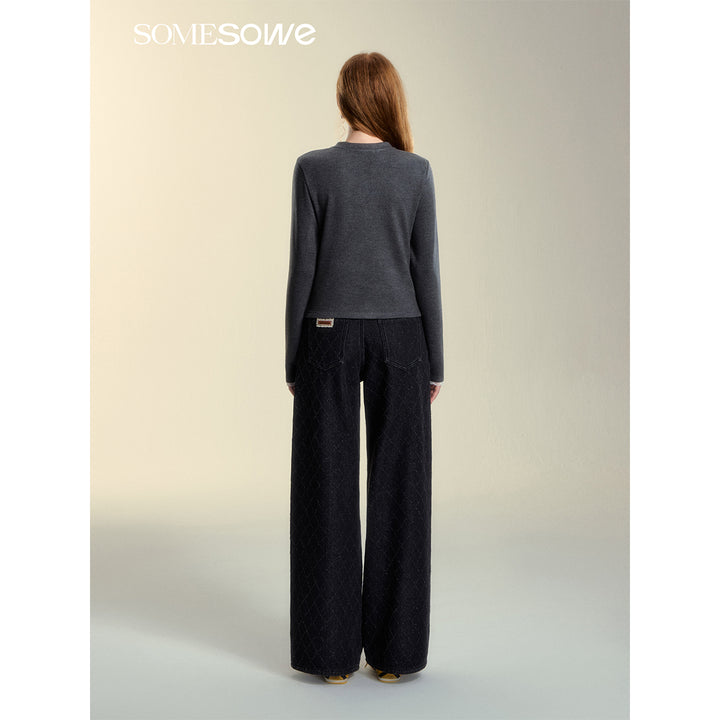 SomeSowe Checkered Jacquard Straight-Leg Jeans Black