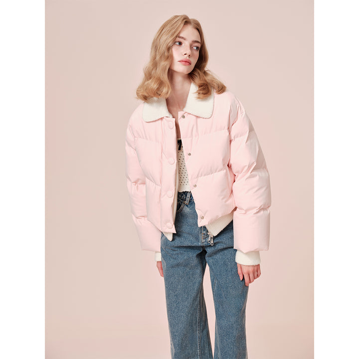 Rocha Roma Patchwork Knit Lapel Short Down Jacket Pink