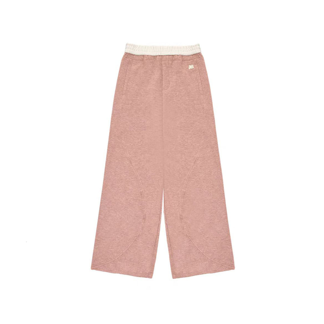 AsGony Contrast Color Elastic-Waist Casual Pants Pink