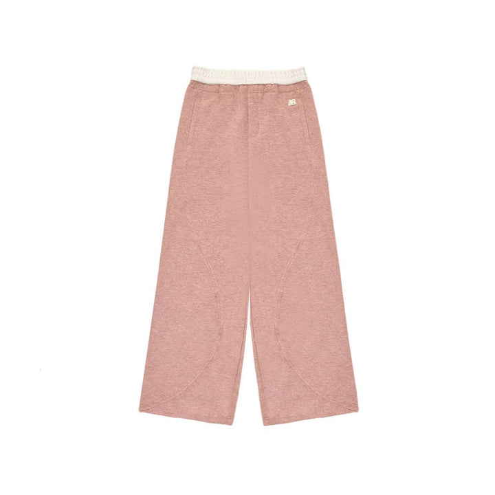 AsGony Contrast Color Elastic-Waist Casual Pants Pink