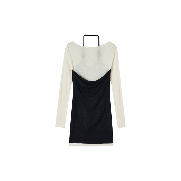 Via Pitti Color Blocked Halterneck Knit Dress Black - Mores Studio