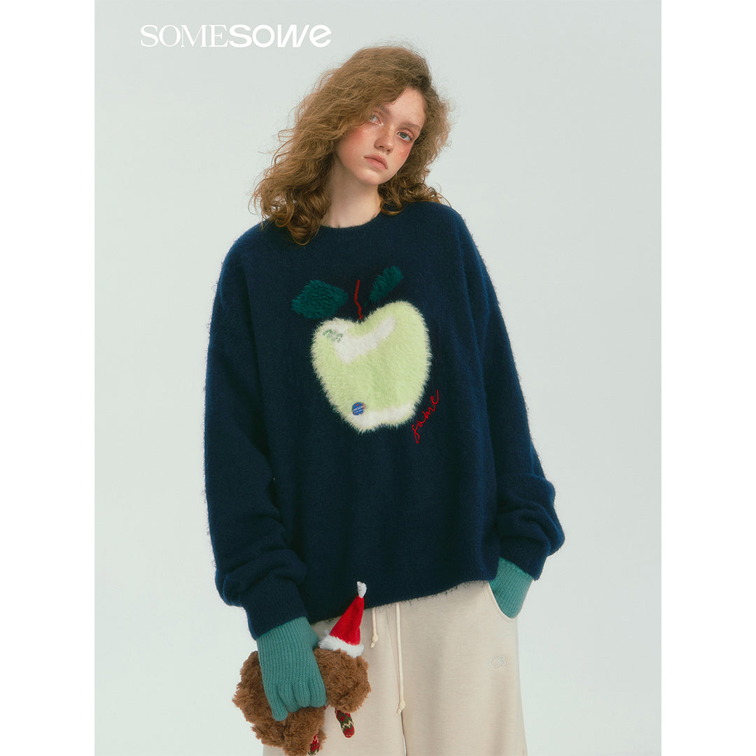 SomeSowe Apple Silhouette Knit Sweater Navy Blue