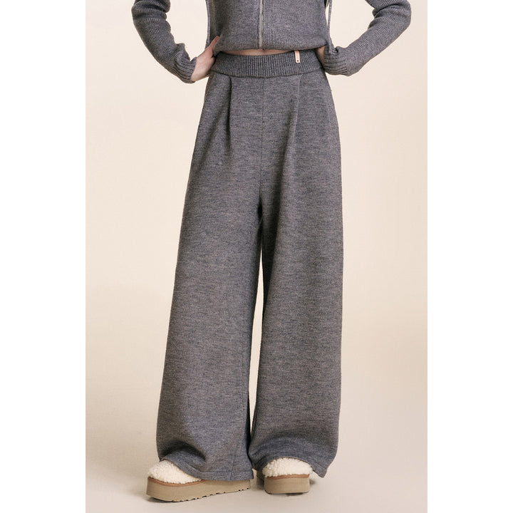 Kroche Blended Woolen Elastic-Waist Knit Pants Gray