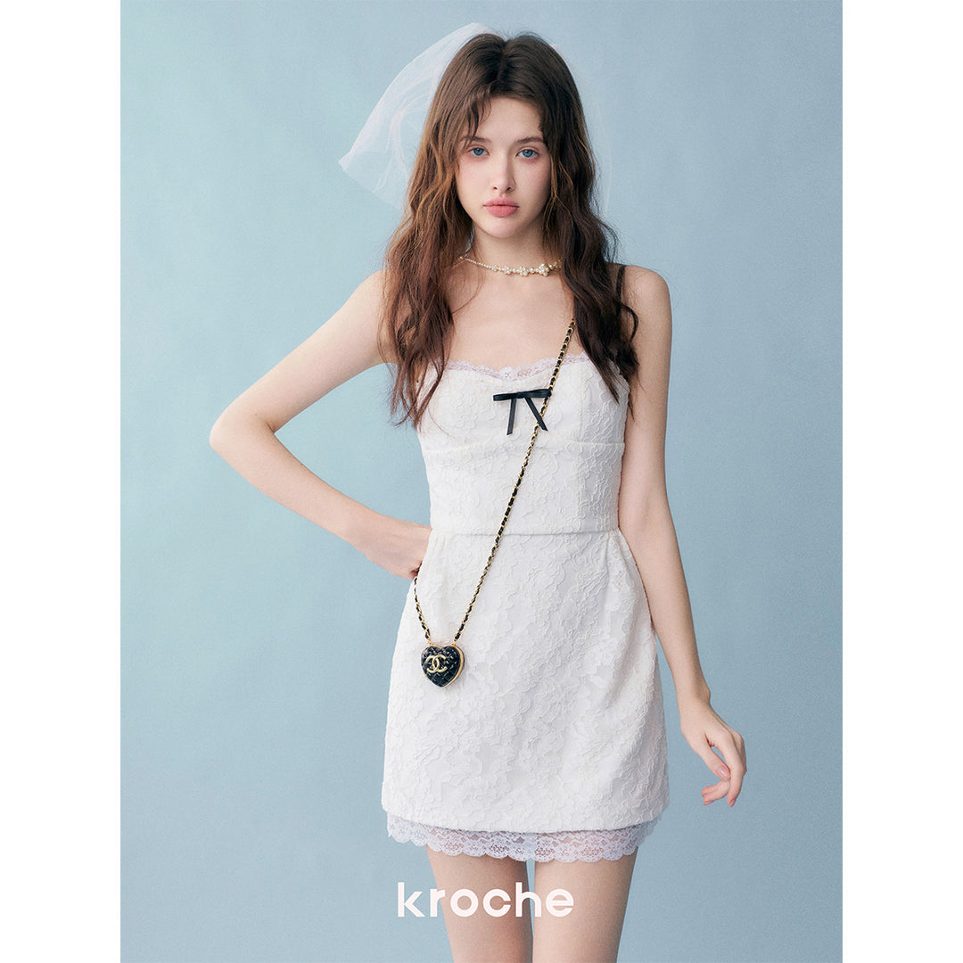 Kroche Bow Lace Patchwork Sling Dress