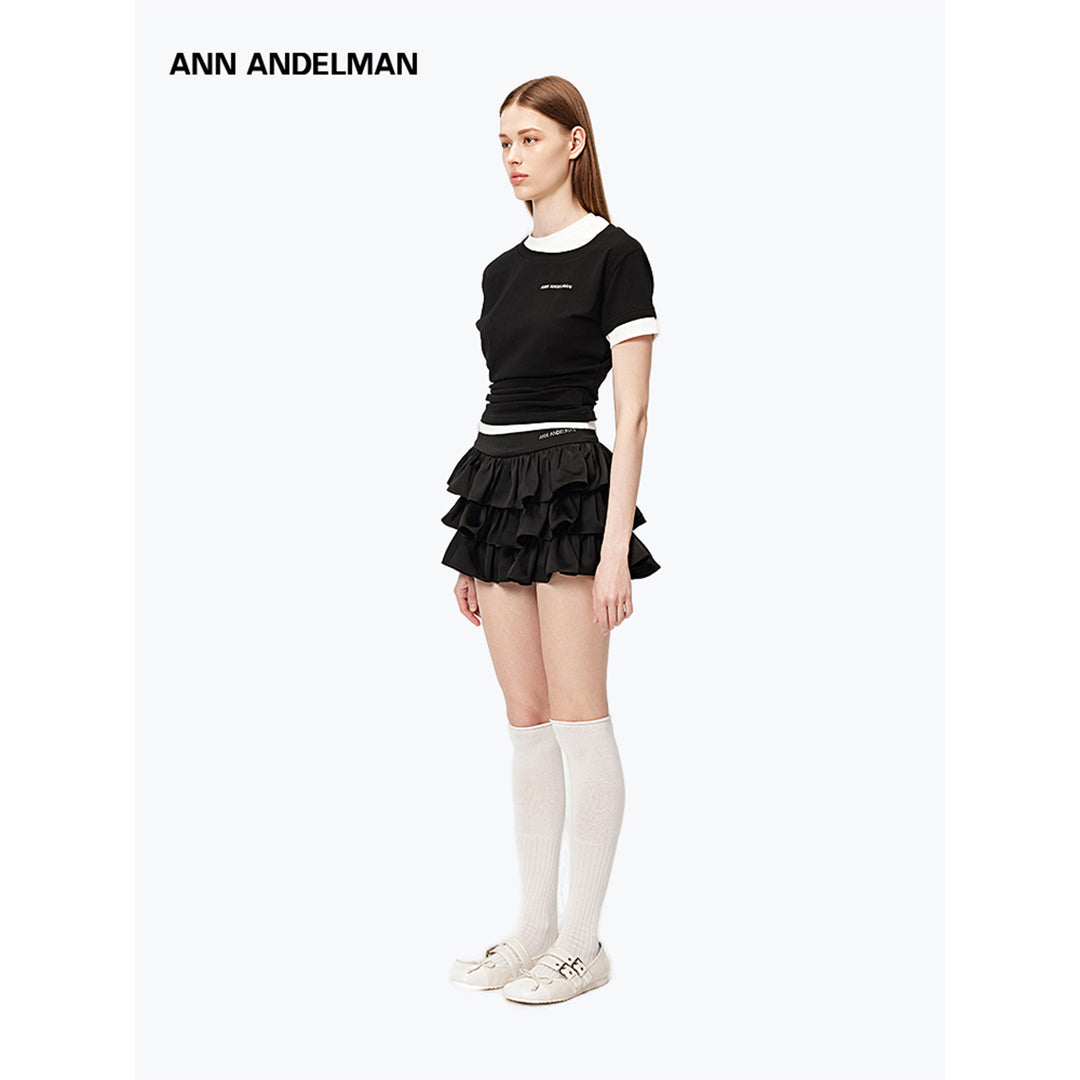 Ann Andelman Fake-2-Piece Patchwork Slim T-Shirt Black