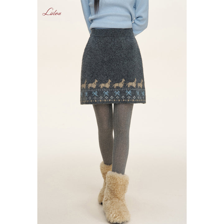 Liilou Fair Isle Jacquard Woolen Knit Skirt