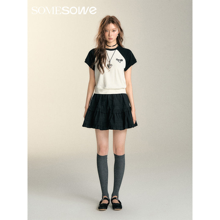 SomeSowe Bow Embroidered Raglan T-Shirt Black