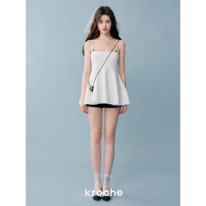 Kroche Pearl Flower Knitted Sling Vest Top