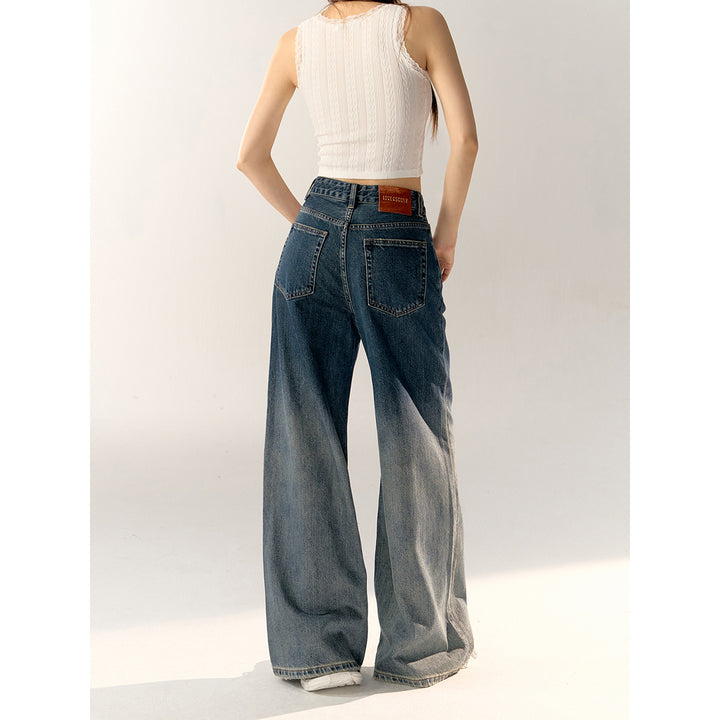 AsGony Retro Gradient High Waist Wide-Leg Jeans