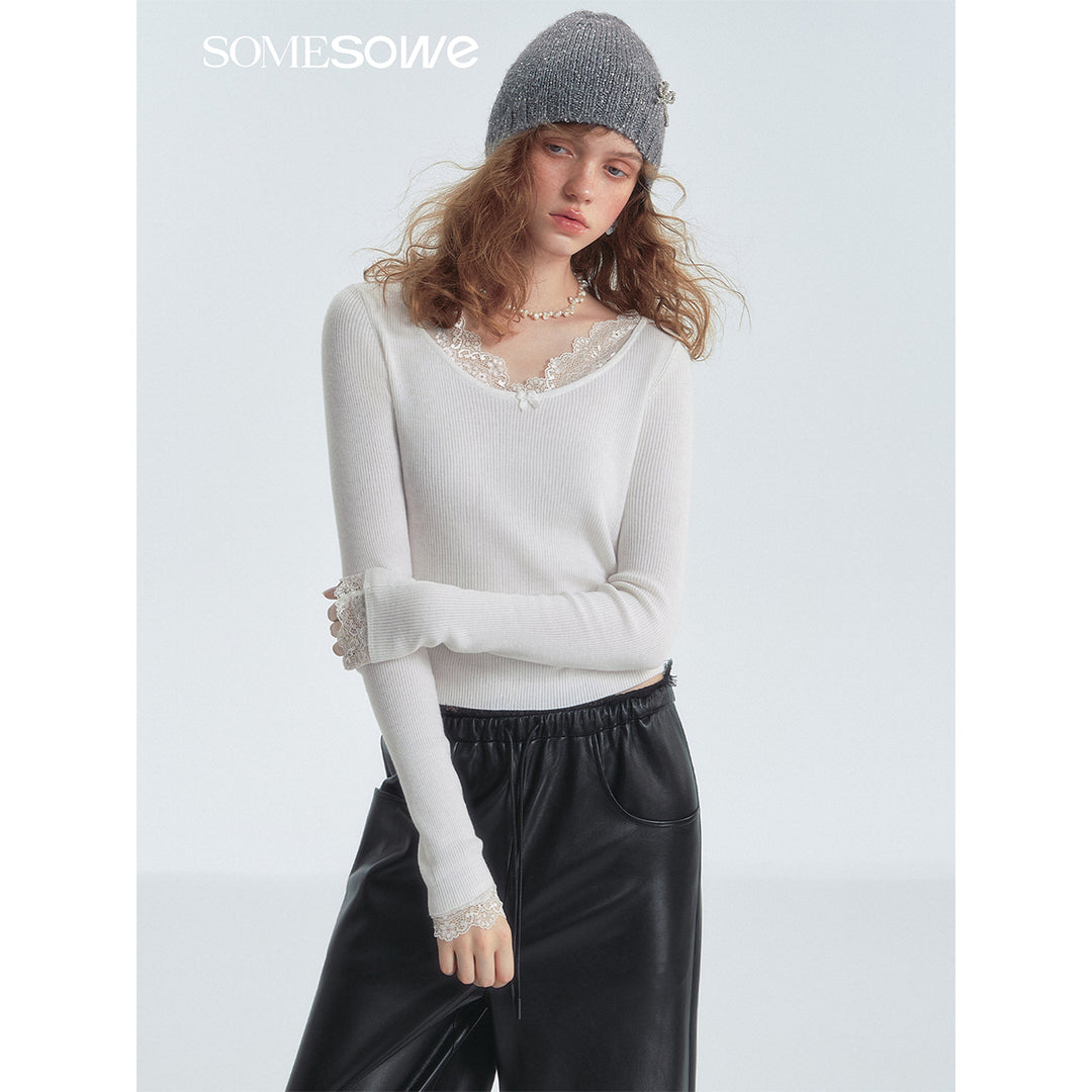 SomeSowe Lace Patchwork Basic Top White