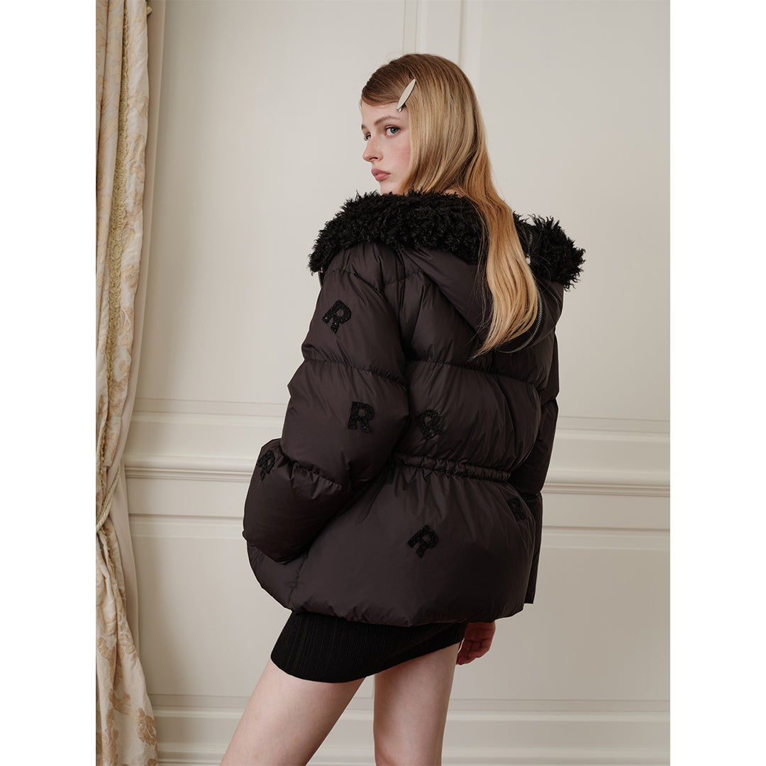 Rocha Roma Fur Collar Patch Down Jacket Black