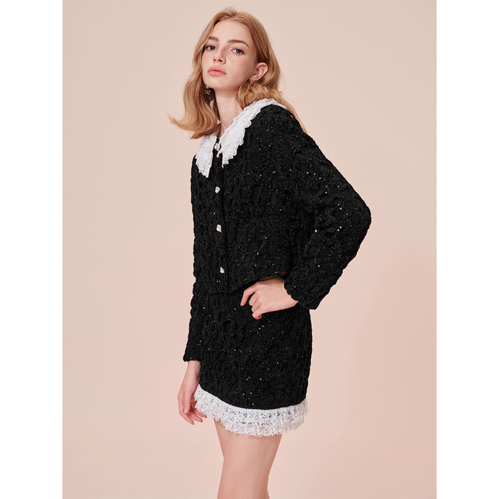 Rocha Roma Detachable Lace Collar Short Jacket Black